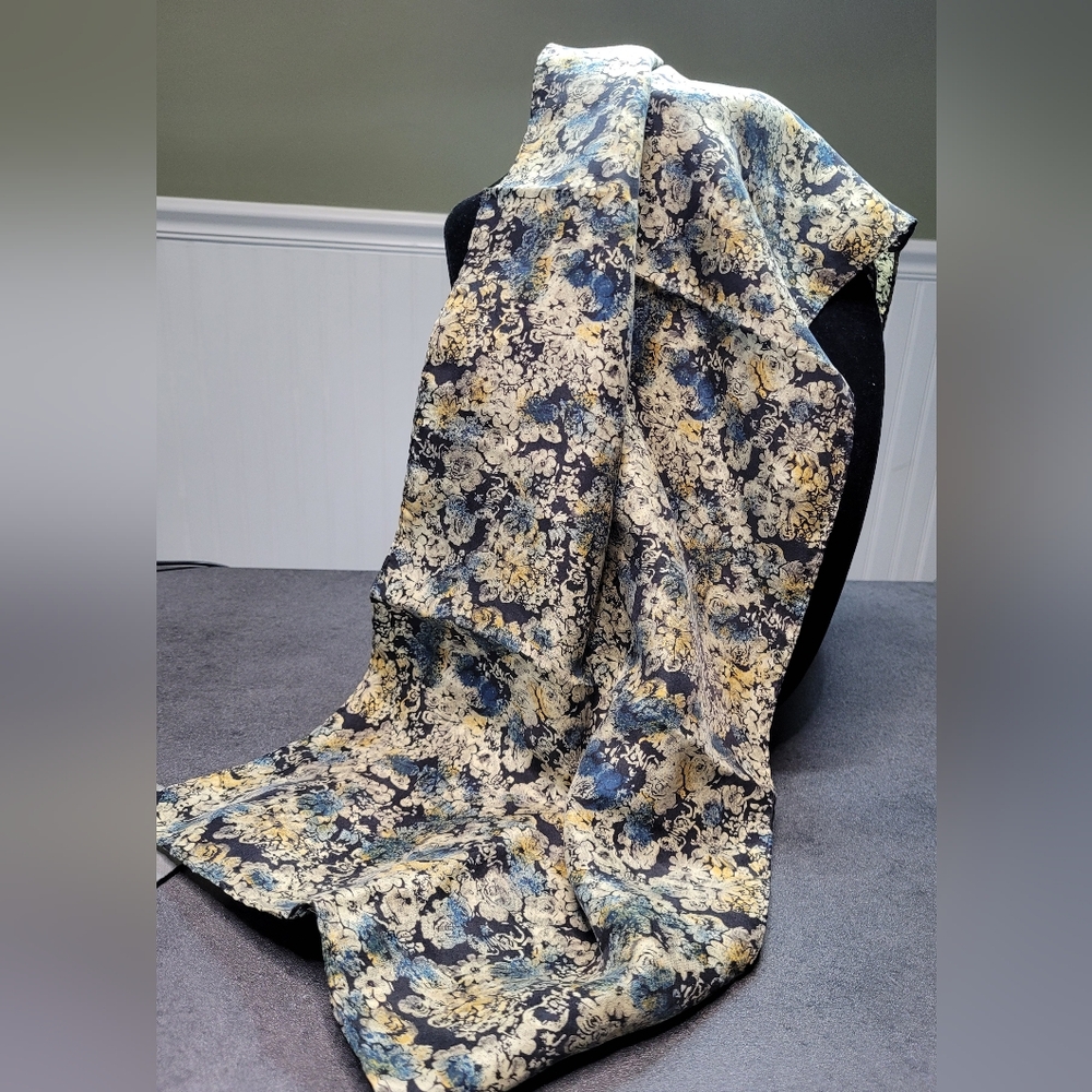 100% Silk 58"x11" Floral Scarf  Made in Korea